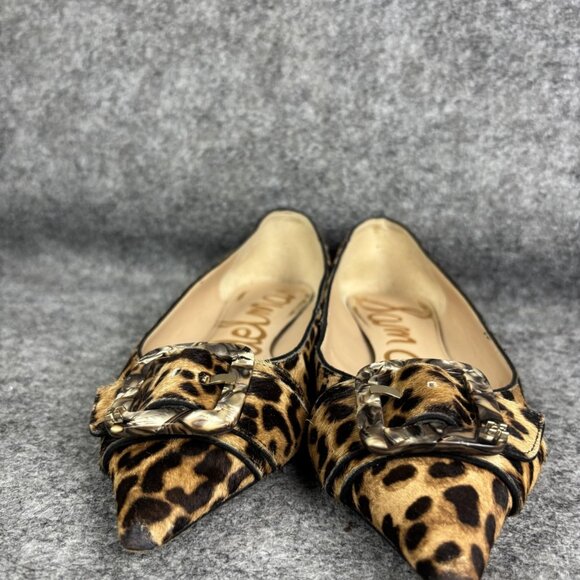 Sam Edelman Shoes Womens Size 7.5 Leopard Print Pointed Toe Buckle Flats Slip On - Picture 2 of 9